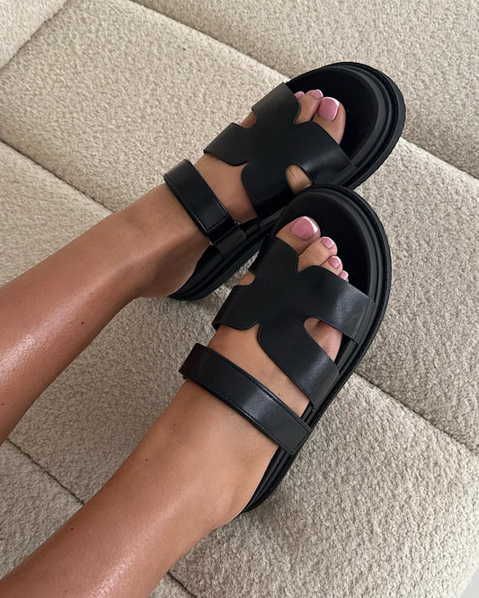 H Shaped Velcro Strap Flat Black Slider