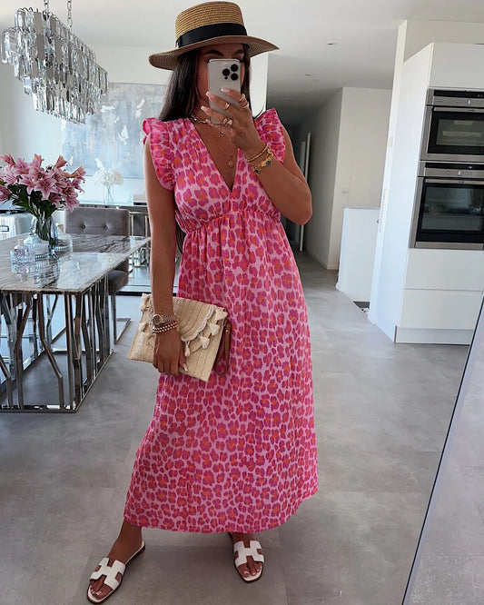 Neon Pink Animal Midi Dress