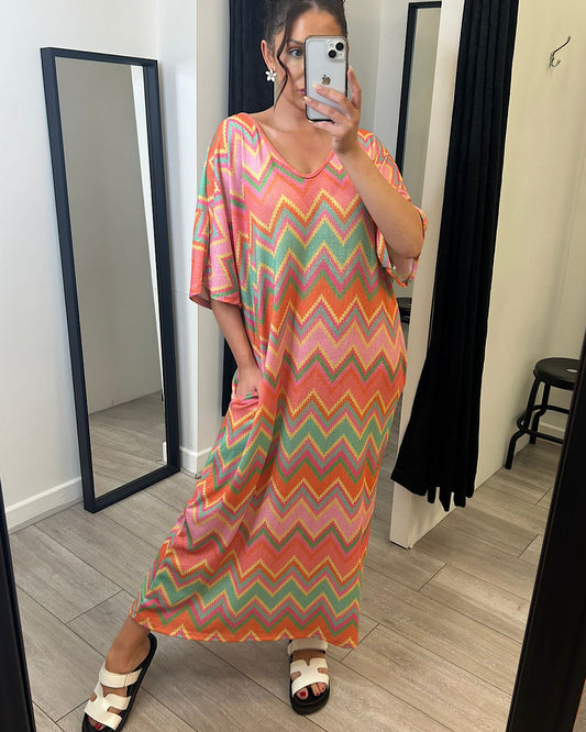 Orange Zig Zag Maxi Dress