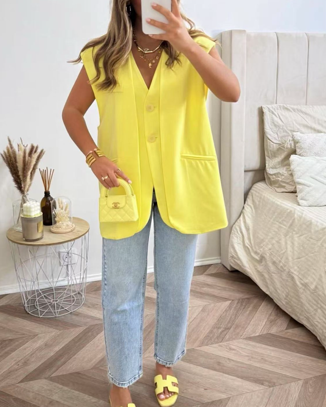 Yellow Double Layered Blazer Waistcoat