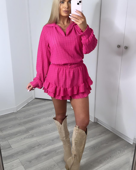 Pink Crochet Co Ord Suit