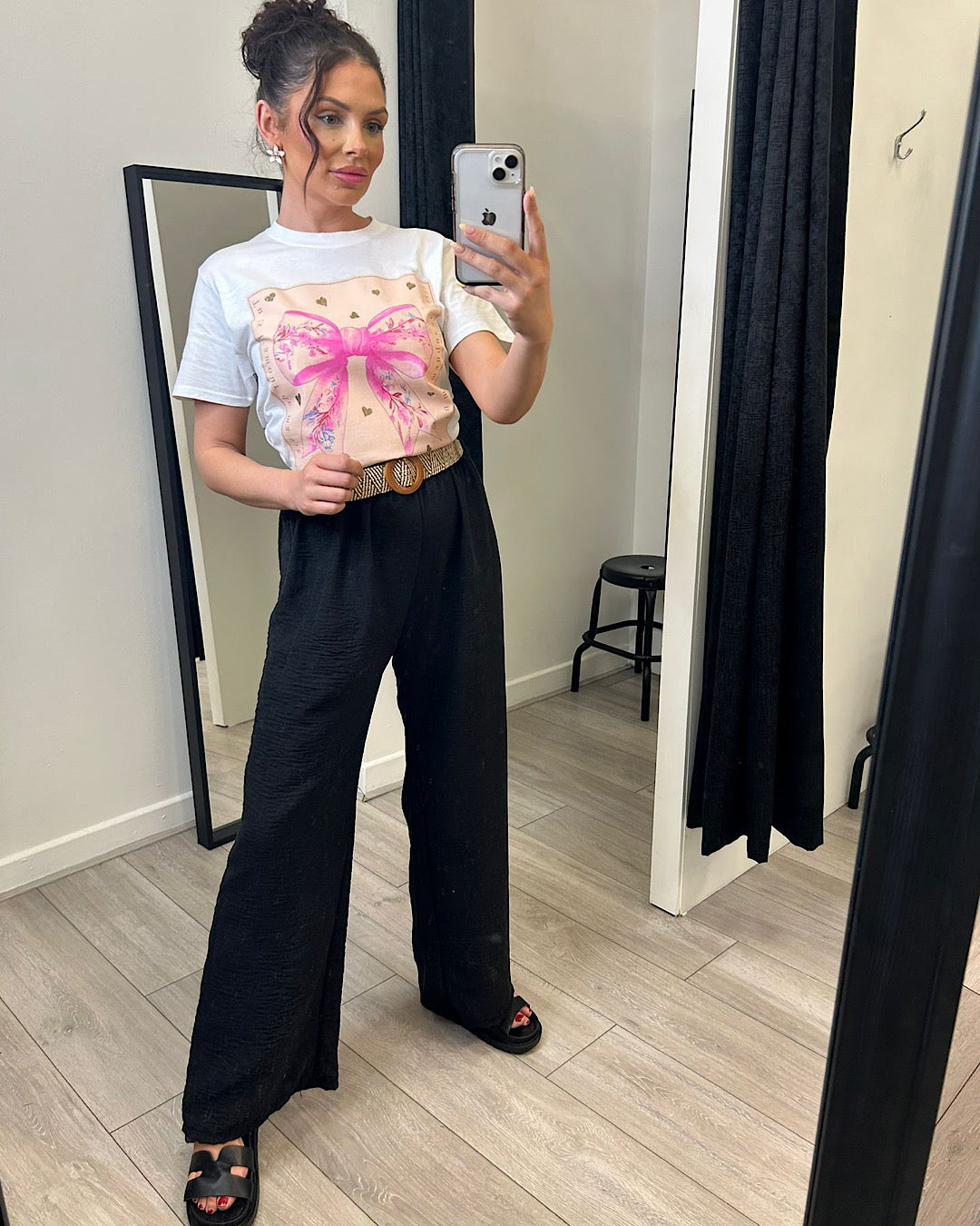 Black Belted Linen Look Trousers