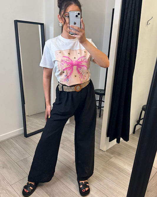Black Belted Linen Look Trousers