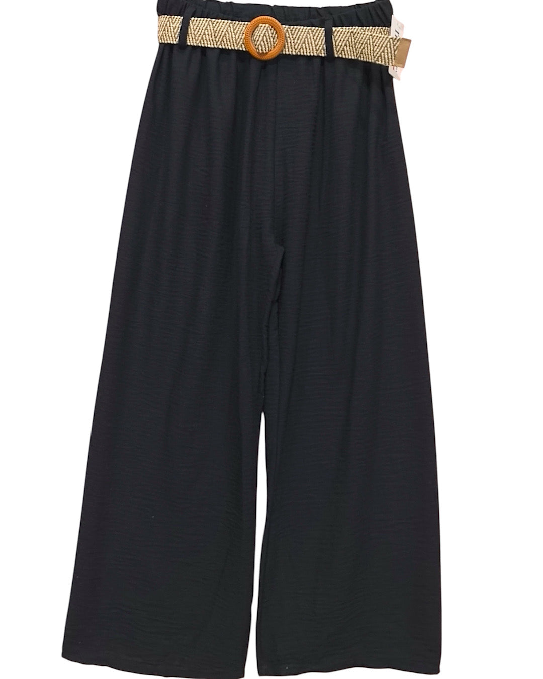 Black Belted Linen Look Trousers