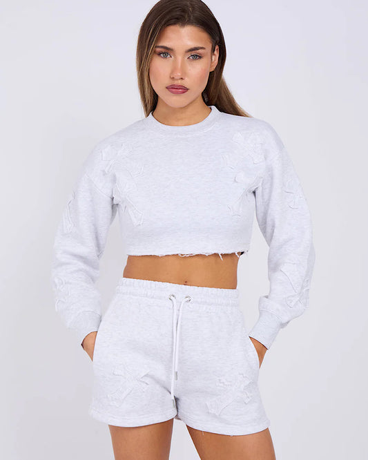 Grey Cropped Cross Sweat and Shorts Suit