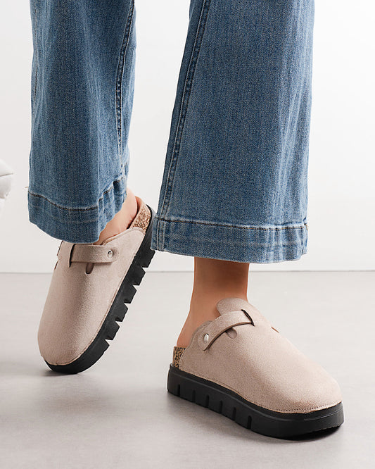Beige Faux Suede Chunky Clogs