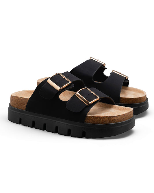 Black Double Buckle Sandals