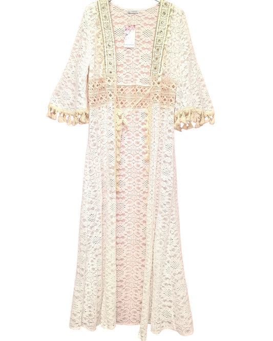 Beige Lace Maxi Kimono