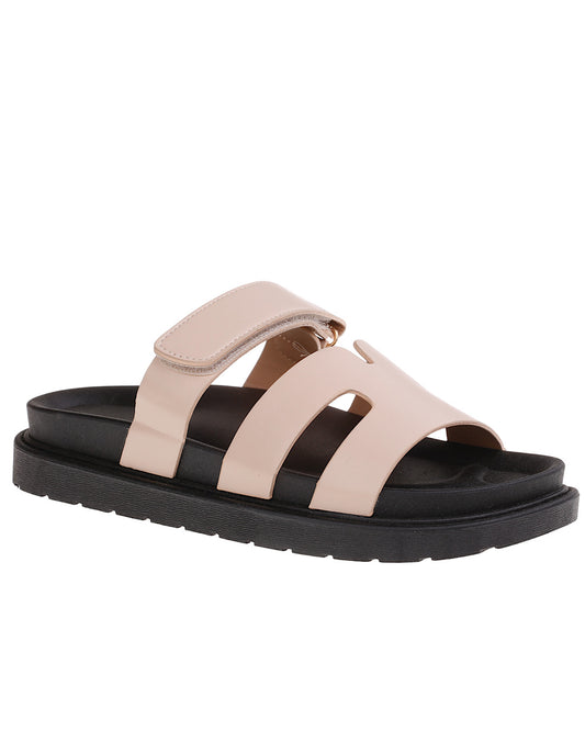 PRE ORDER ARRIVING MONDAY H Shaped Velcro Strap Flat Beige Slider