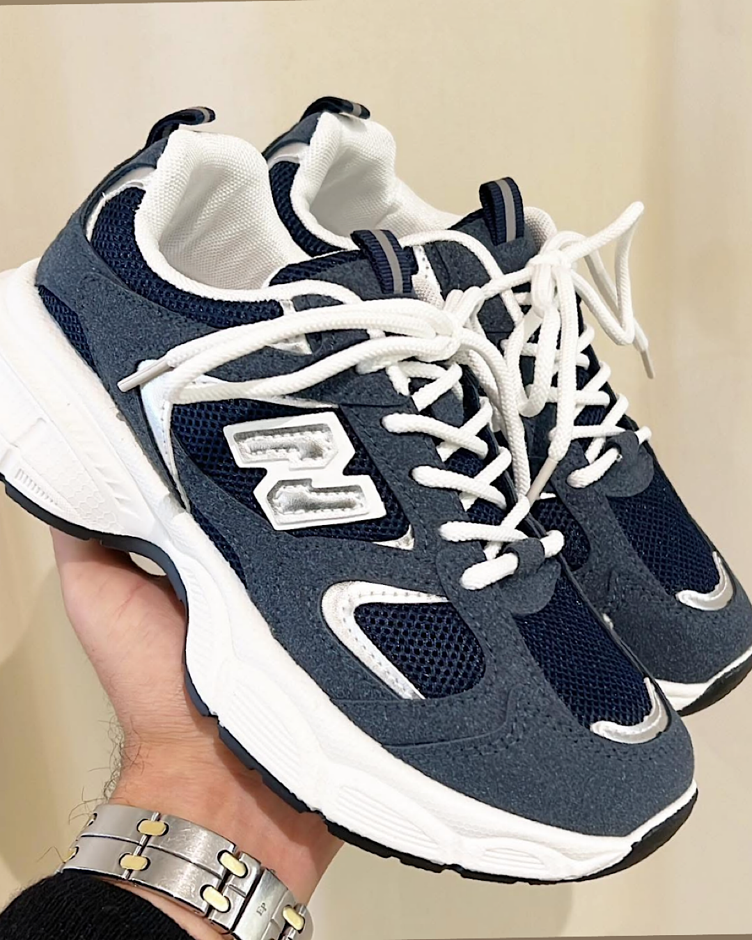 Navy Chunky Lace Up Trainers