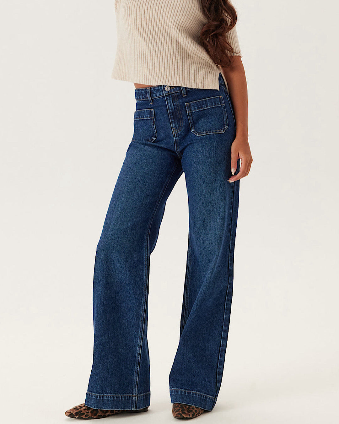 Stretch Wide Leg Dark Blue Jeans