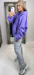Lilac Ruched Sleeve Hoody