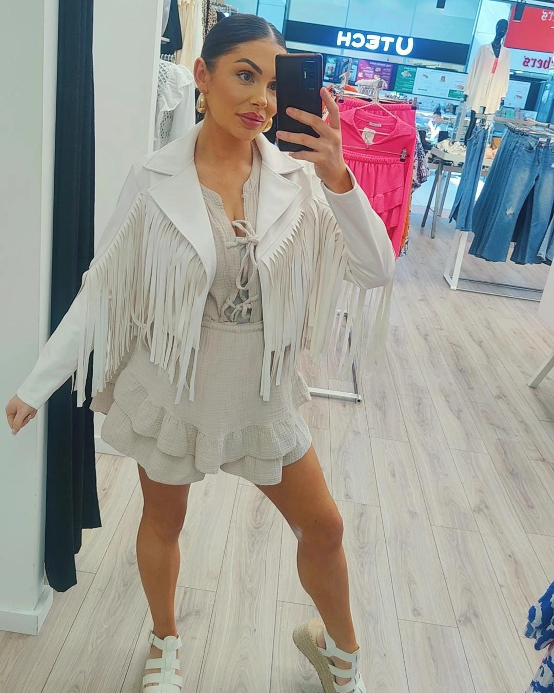 White Faux Leather Fringe Jacket