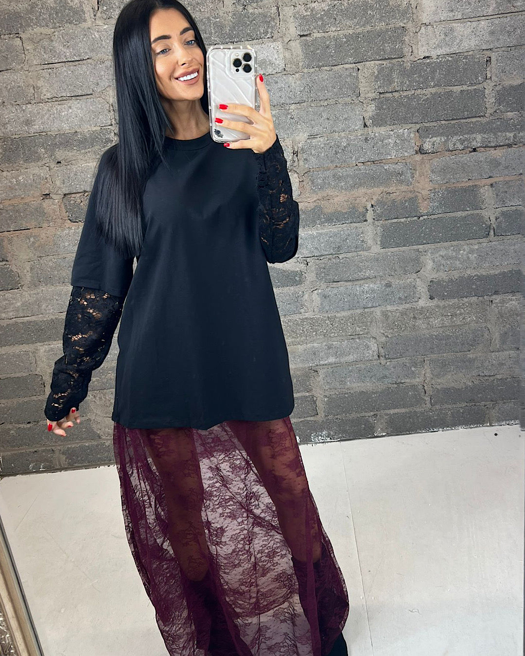 Wine Lace and Leopard Maxi Skirt