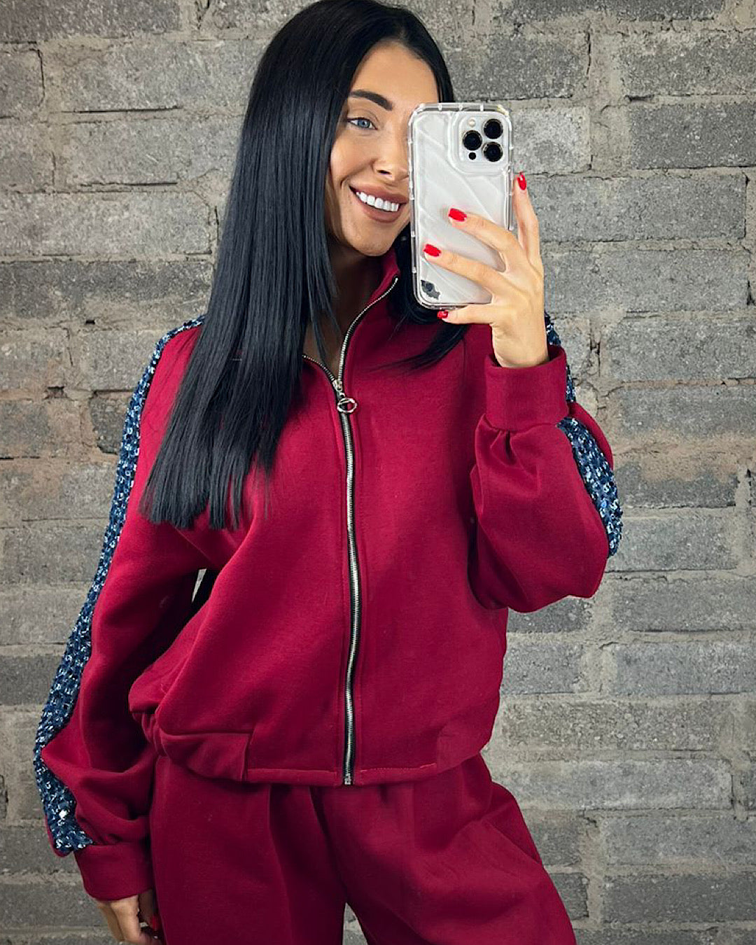 Wine Tracksuit with Sequins Side