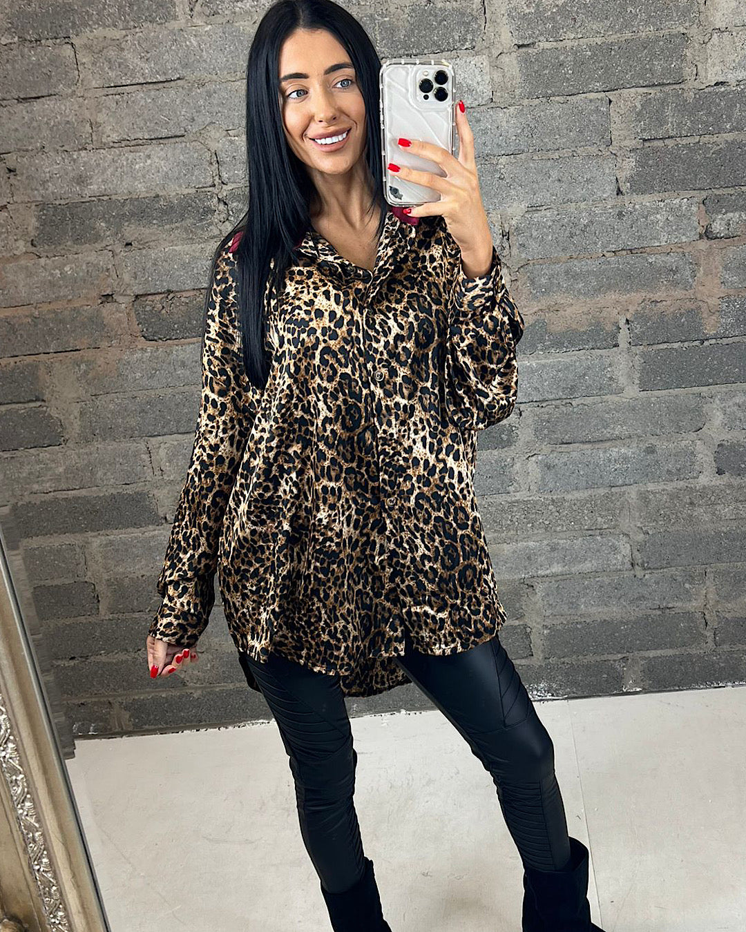 Leopard Shirt with Burgundy Collar