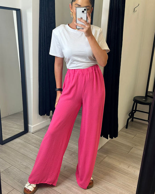 Fuchsia Pink Chiffon Wide Leg Trousers