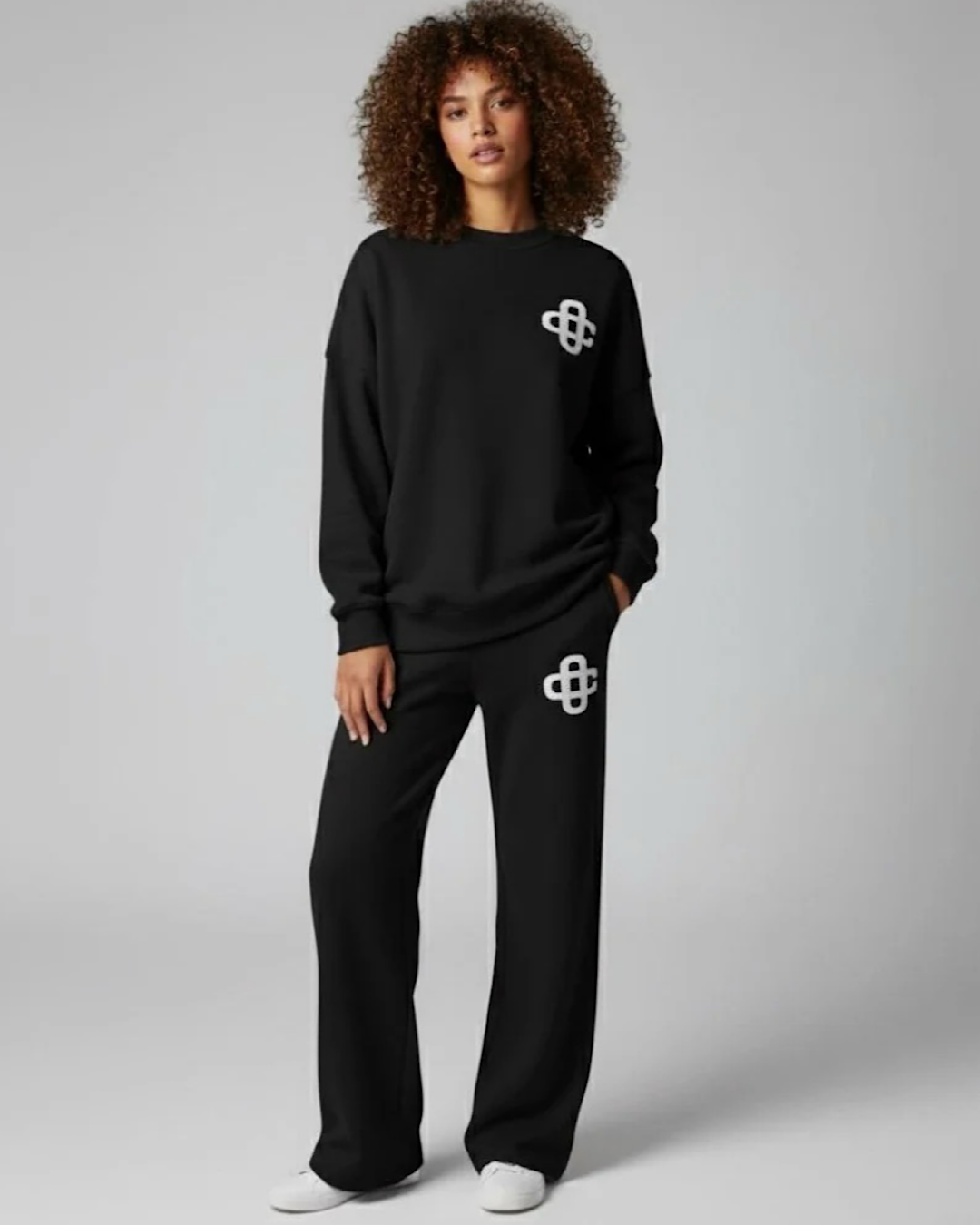 Black Contrast Motif Knit Suit