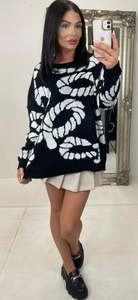 Black with White Knit Top