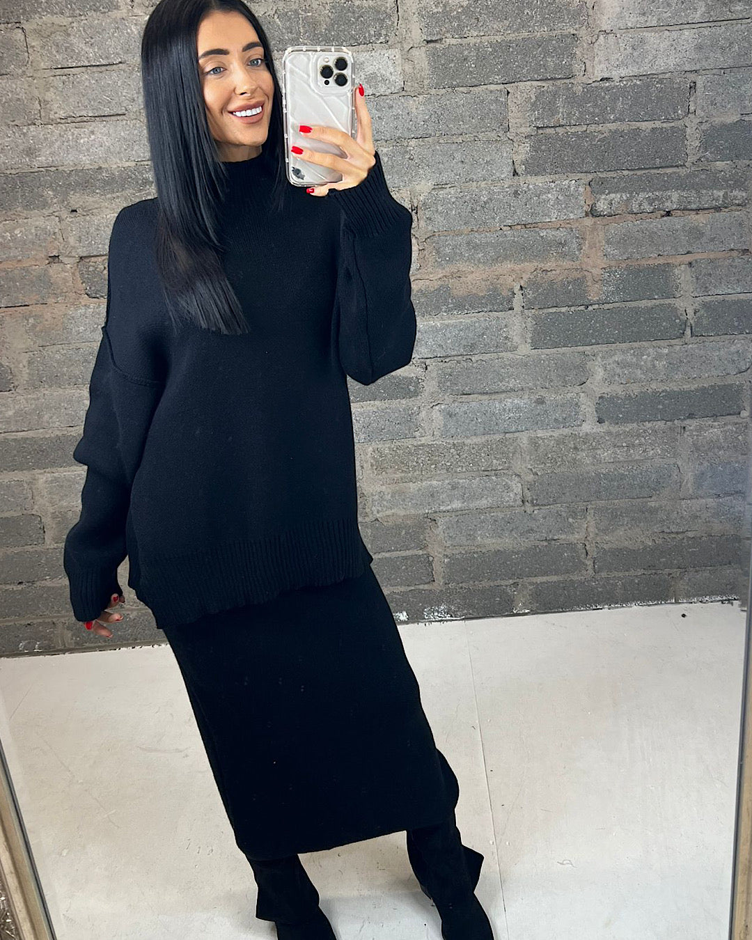 Black Knit Skirt Suit