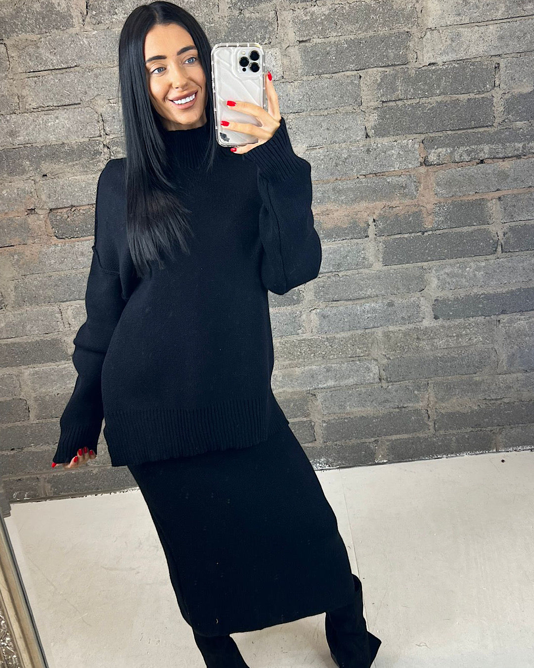 Black Knit Skirt Suit