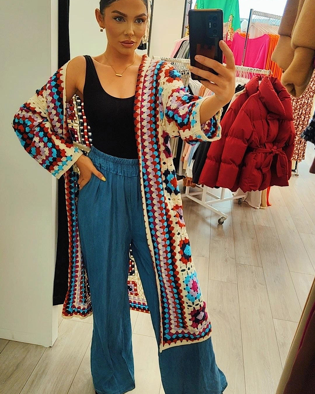 Multi Colour Duster Crochet Cardigan