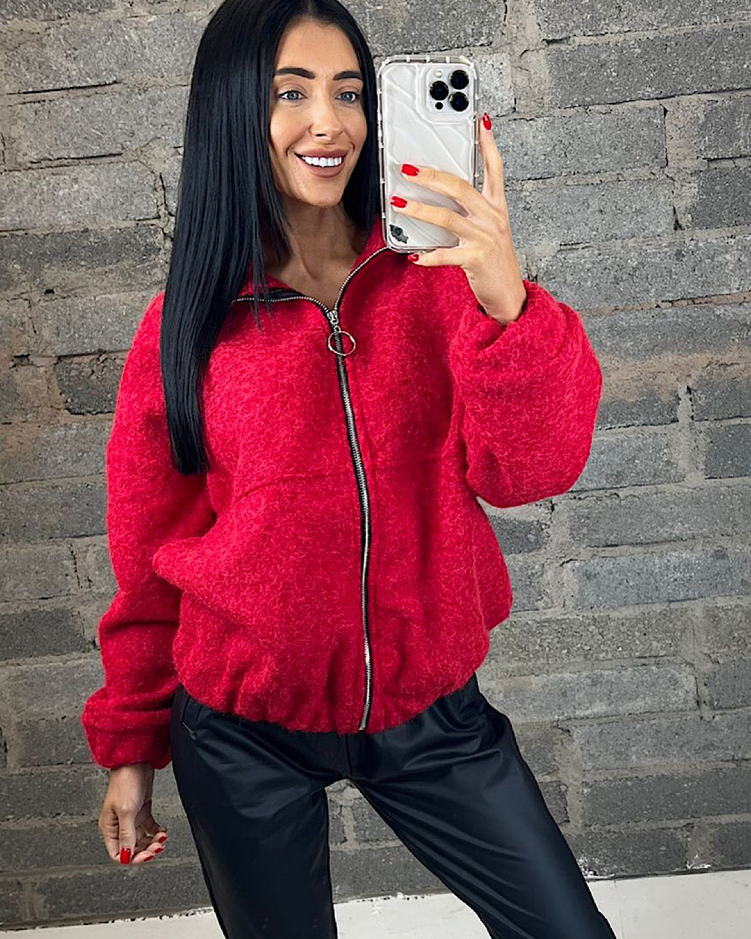 Red Teddy Zip Jacket