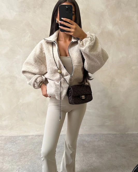 Beige Teddy Zip Jacket