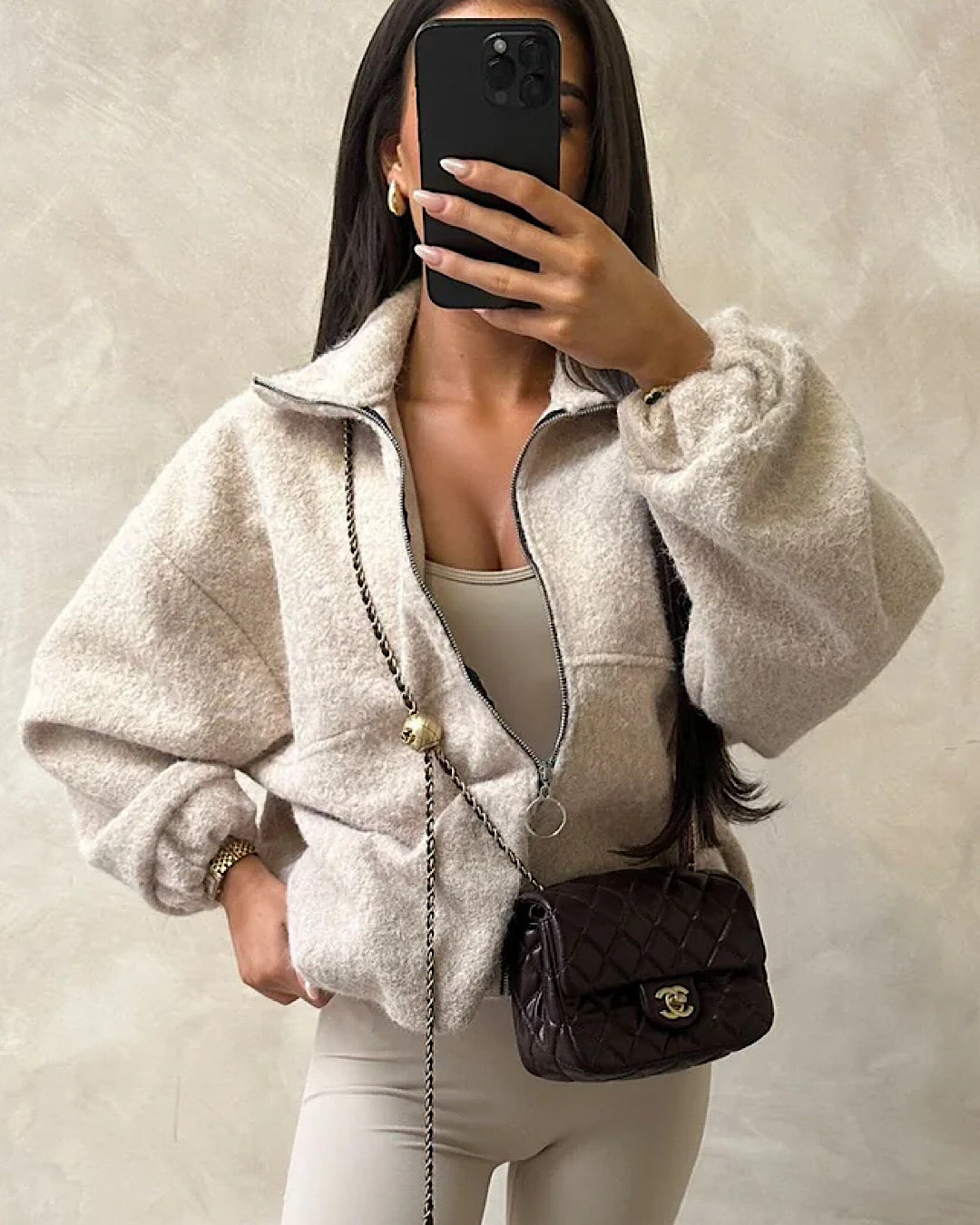 Beige Teddy Zip Jacket