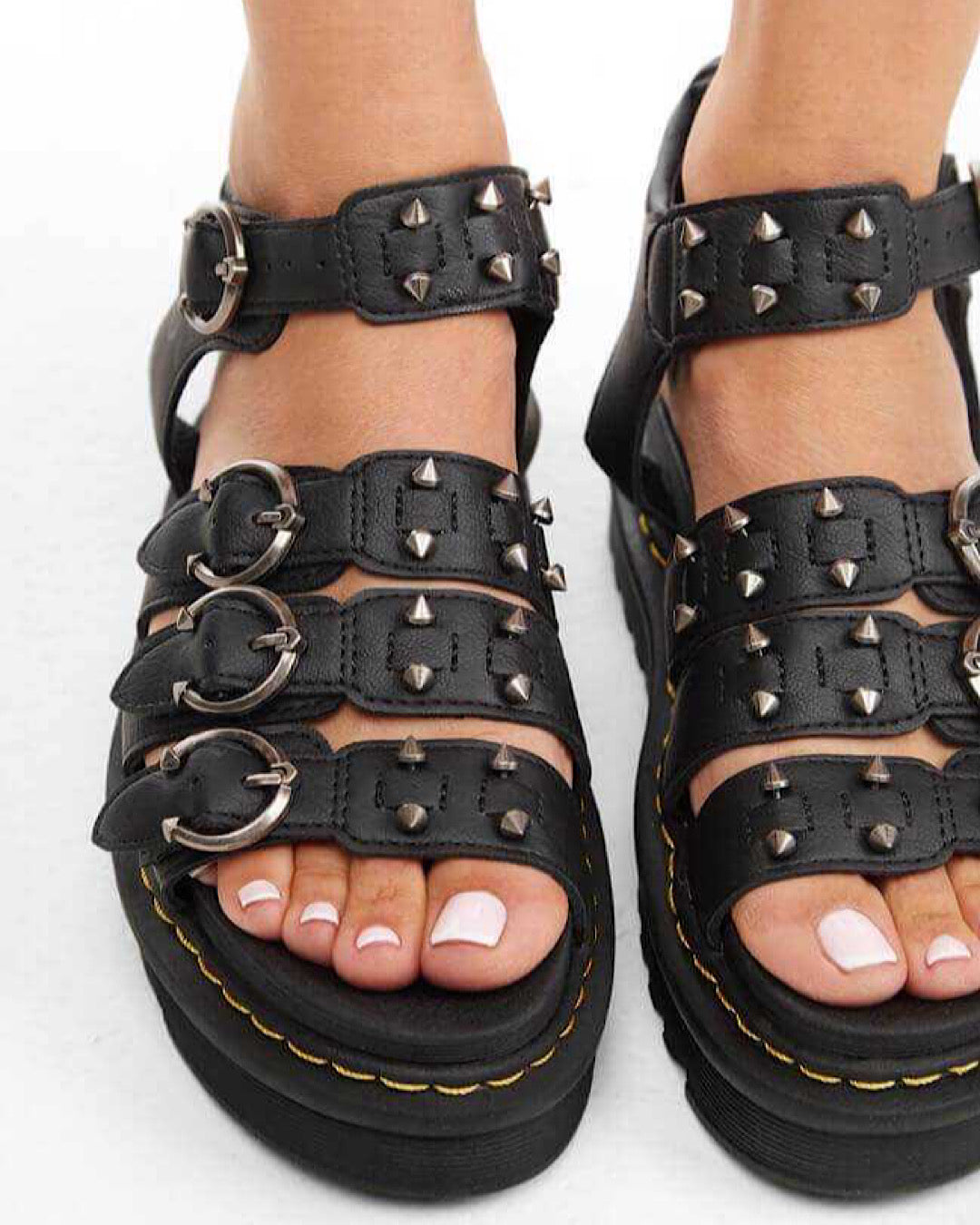 Black Punk Piercing Faux Leather Sandals