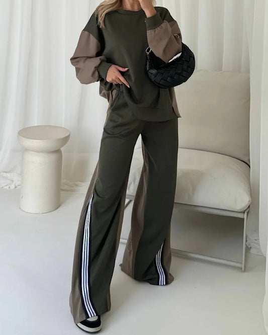 Khaki Suit with White Stripe