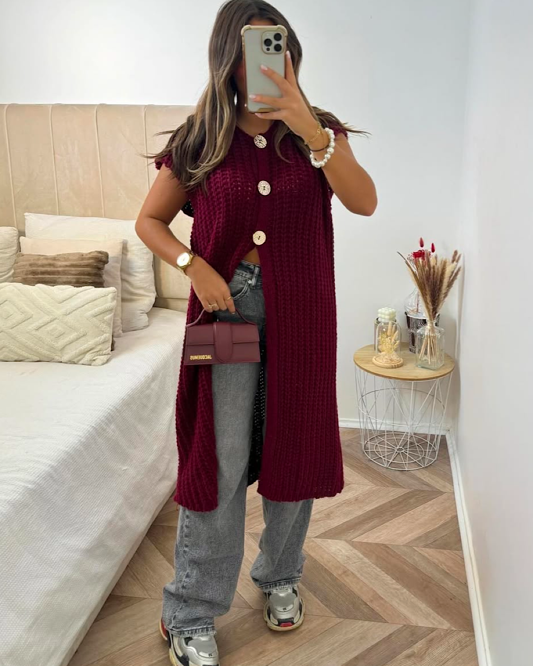 Burgundy Knit Sleeveless Cardigan