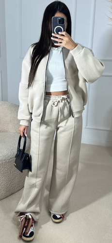 Beige Bomber Jacket and Joggers Suit