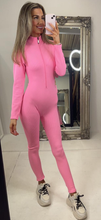 Neon Pink Half Zip Jumpsuit
