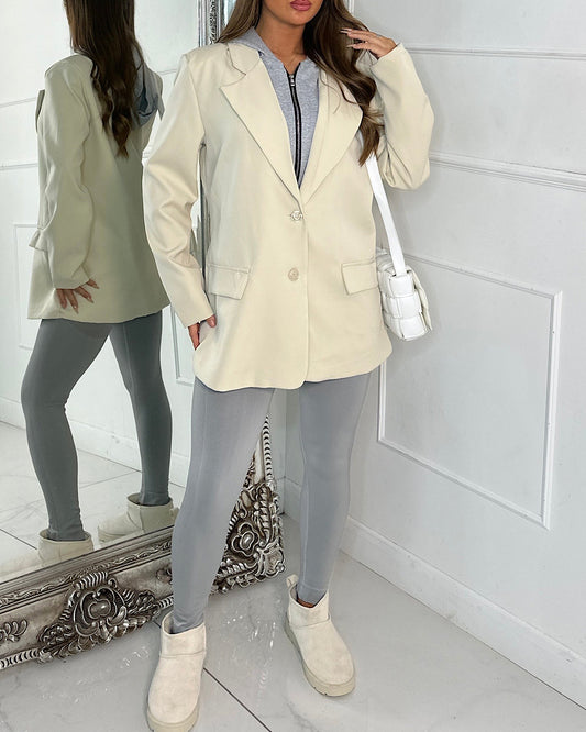 Beige Oversized Blazer with Hood