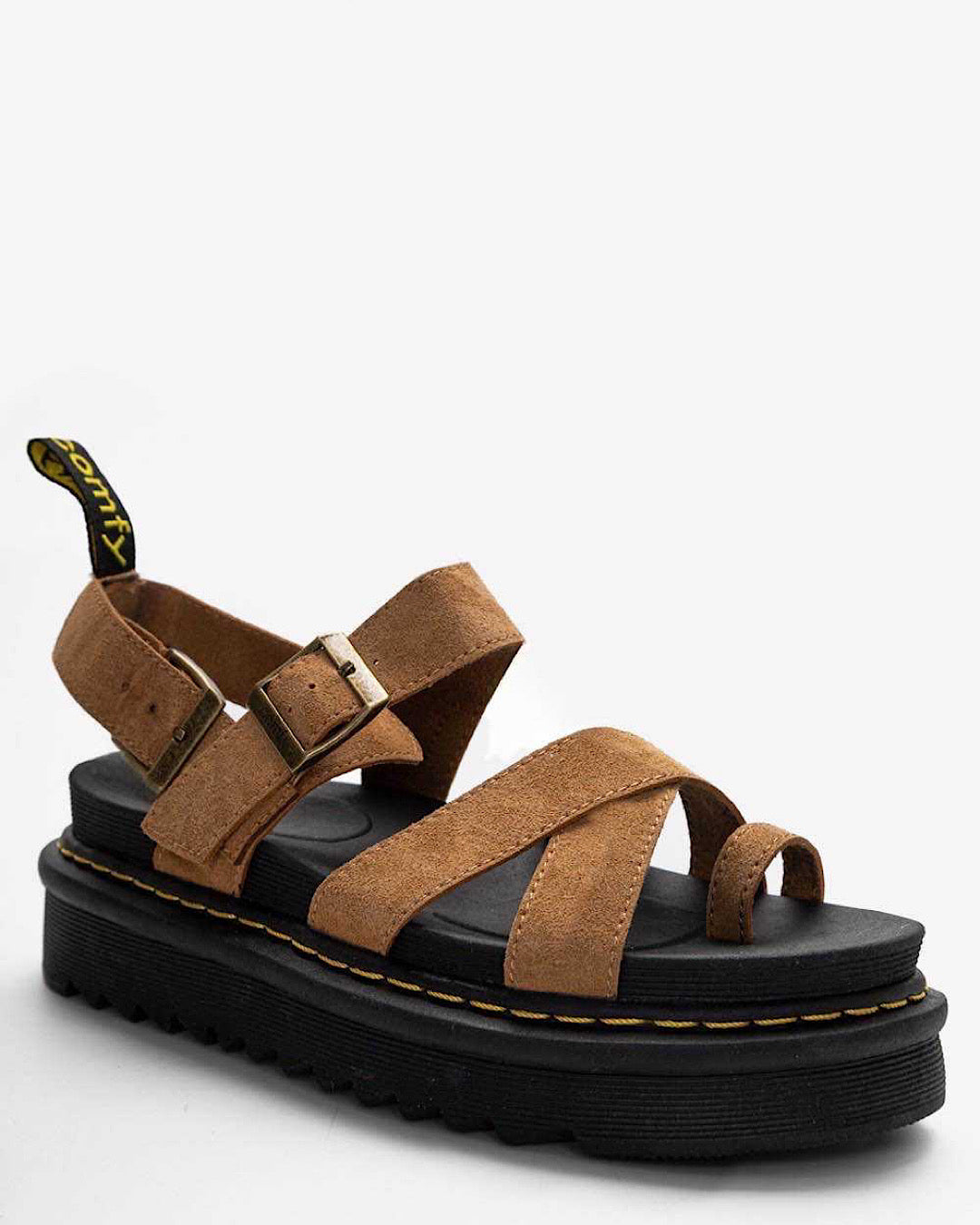 Camel Platform Buckle Sandals