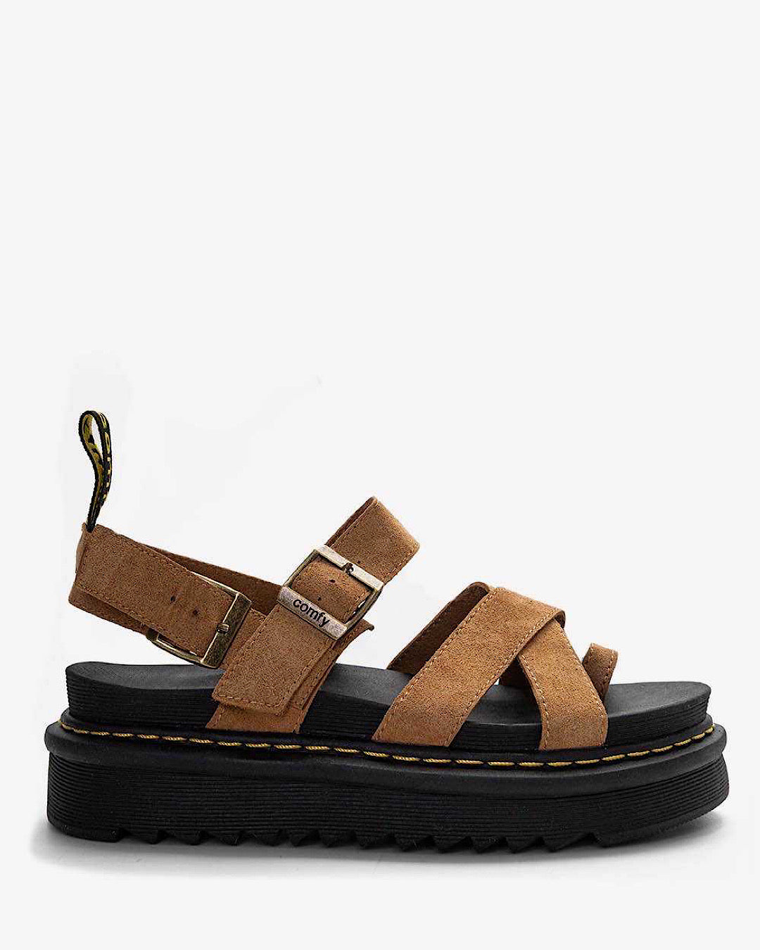 Camel Platform Buckle Sandals