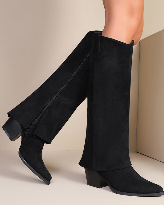 Black Faux Suede Fold Over Boots