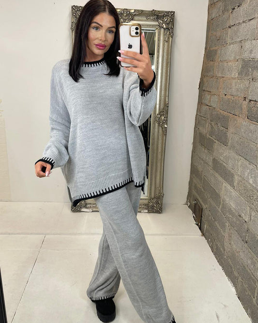 Grey Knit Loungewear Suit