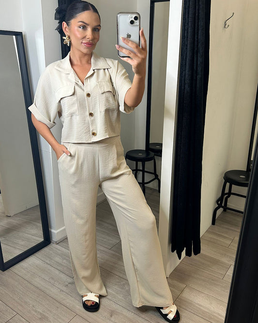 Beige Shirt and Trousers Co Ord Suit