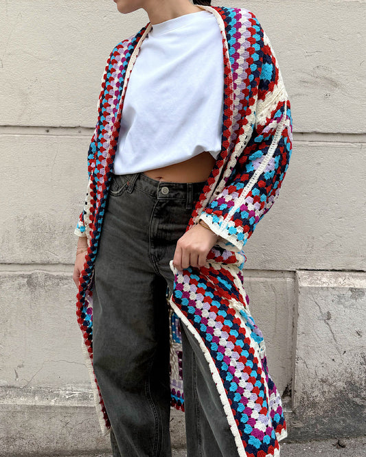 Multi Colour Duster Crochet Cardigan