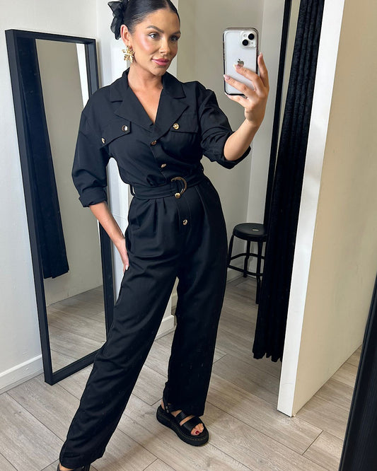 Black Belted Utility Jumpsuit