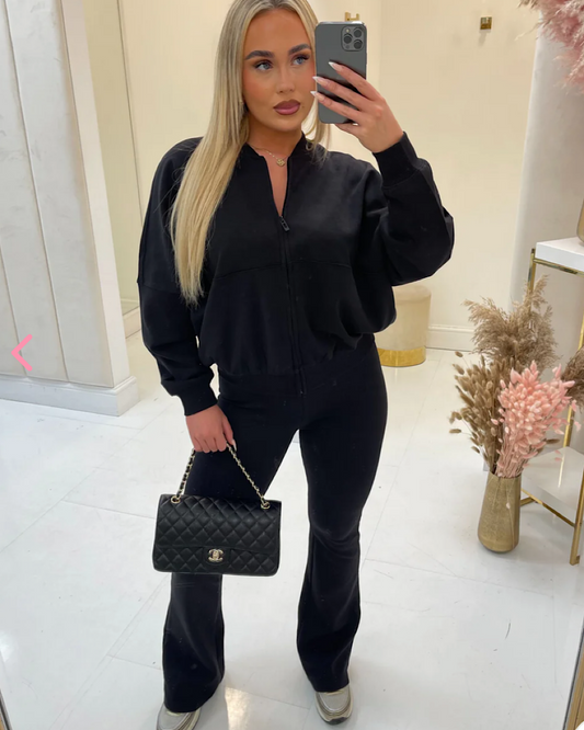 Black Bomber Jacket and Joggers Suit