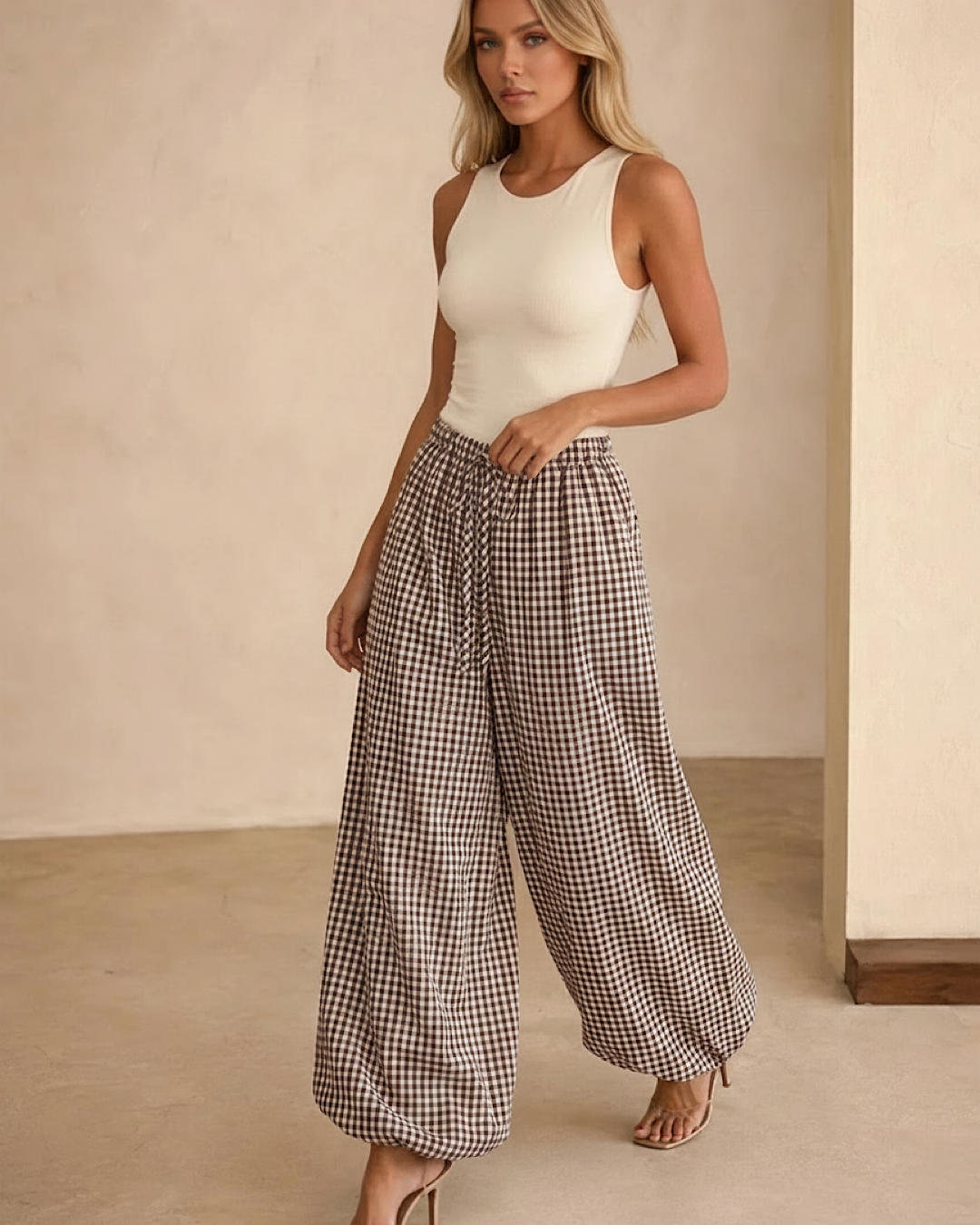 Chocolate Balloon Check Trousers