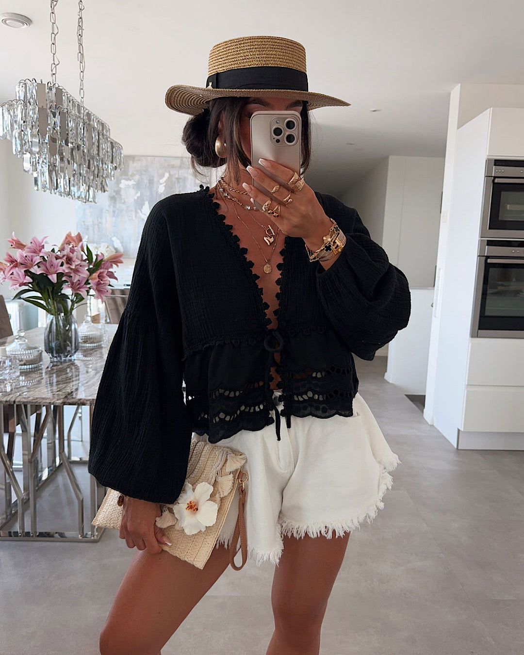 Black Tie Front Top