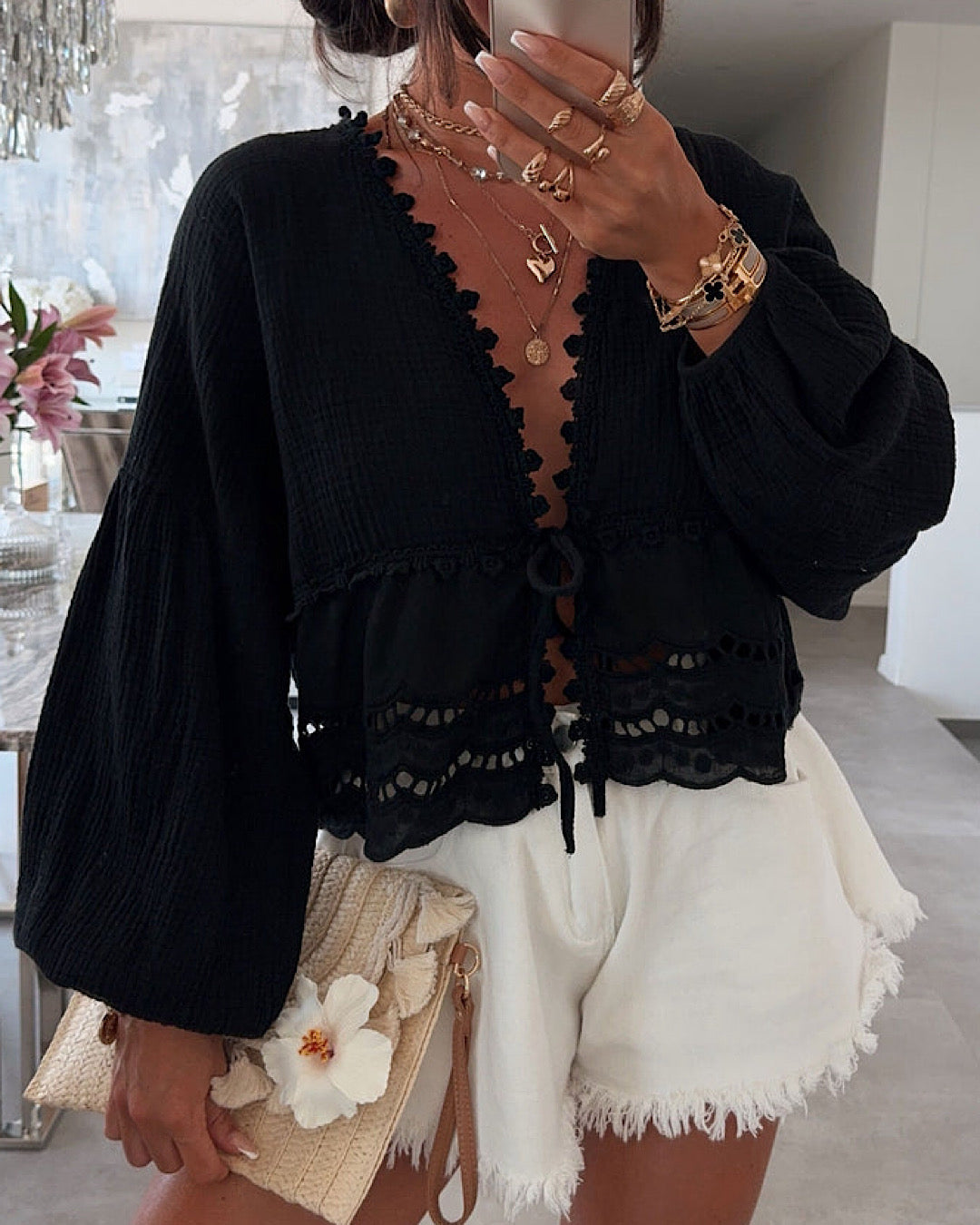 Black Tie Front Top