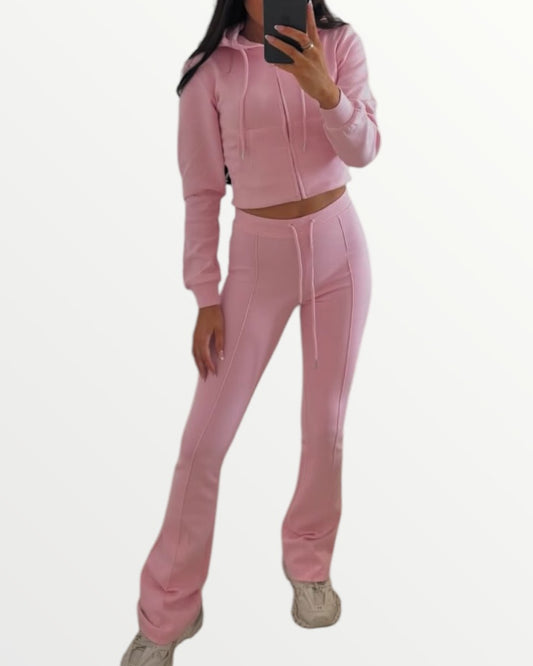 Pink Hooded Flare Loungewear Set