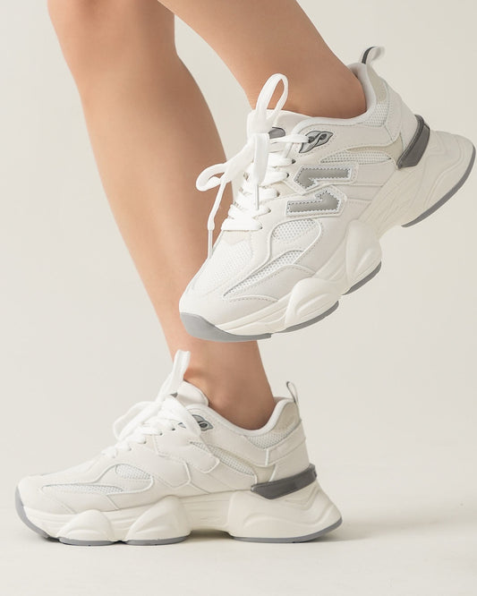 White Grey Chunky Lace Up Trainers