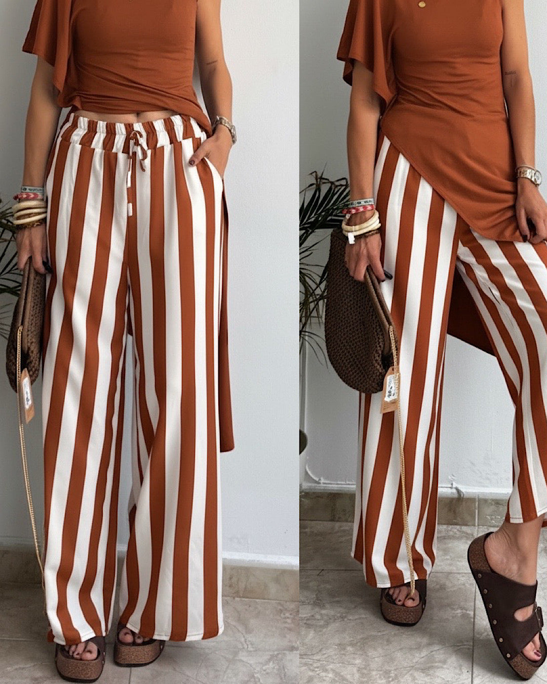 Rust White Stripe Trousers