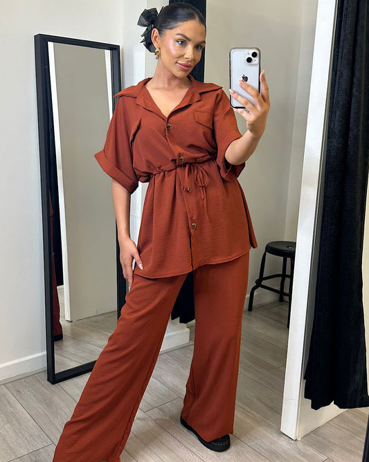 Rust Shirt and Trousers Co Ord Suit